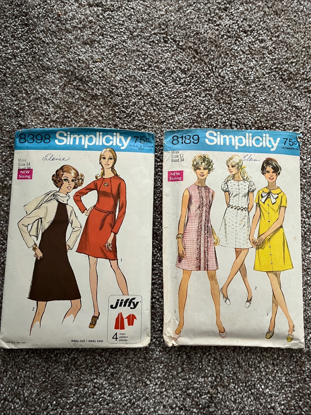 Two Vintage Simplicity Dress Sewing Patterns used but Complete
